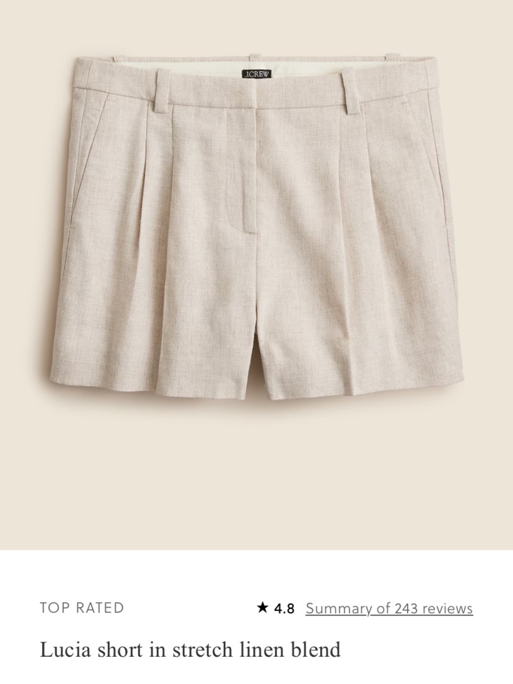 J Crew Lucia Vacation Short in Flax